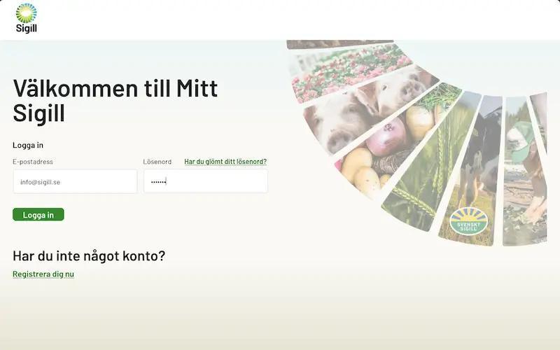 Skärmavbild inloggning i Mitt Sigill